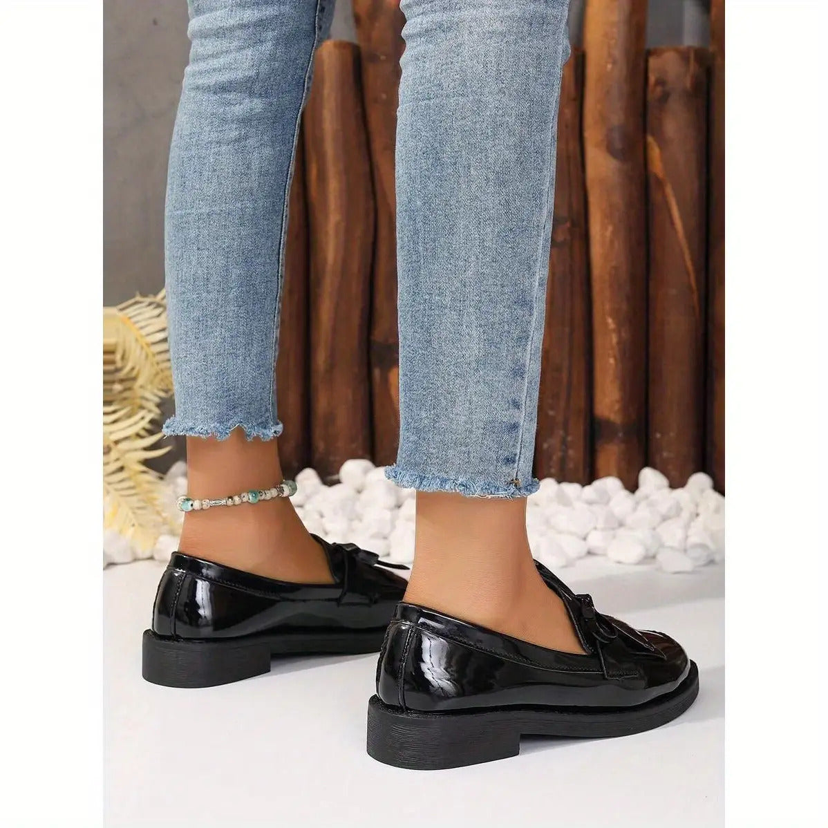 Black bow thick-soled loafers