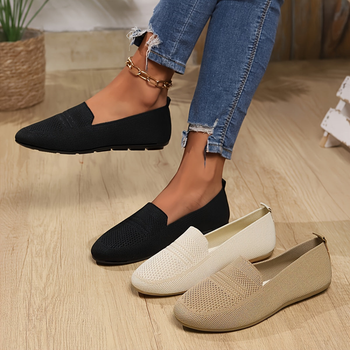 Women's Breathable Knitted Flat Shoes