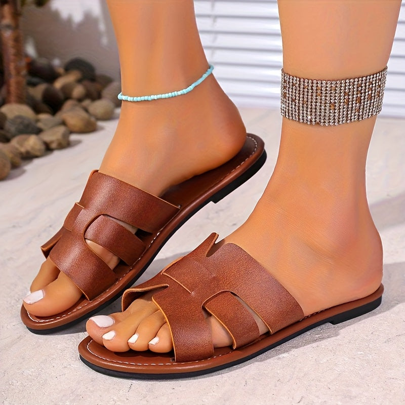 Women's Brown Slip-On Flat Sandals