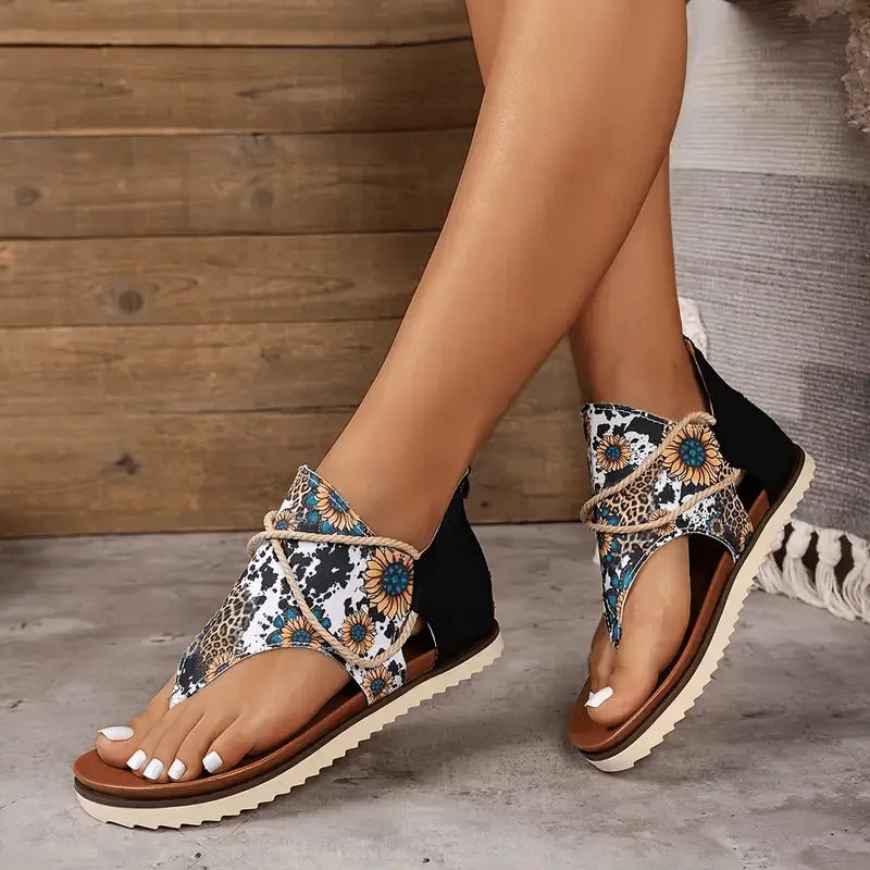 Women's Retro Sunflower Toe Sandals