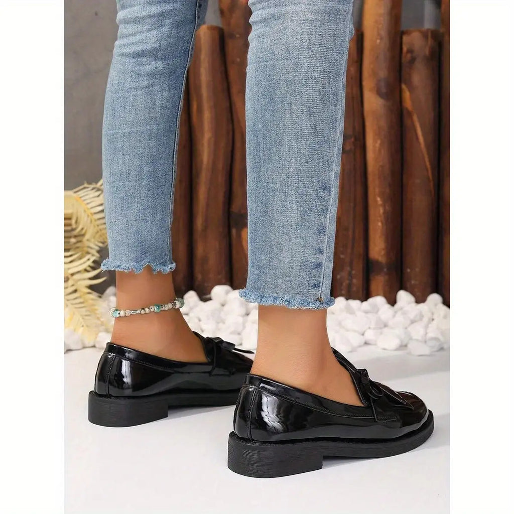 Black bow thick-soled loafers