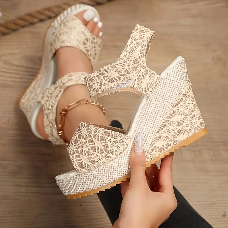 Women's Gold Powder Wedge Sandals