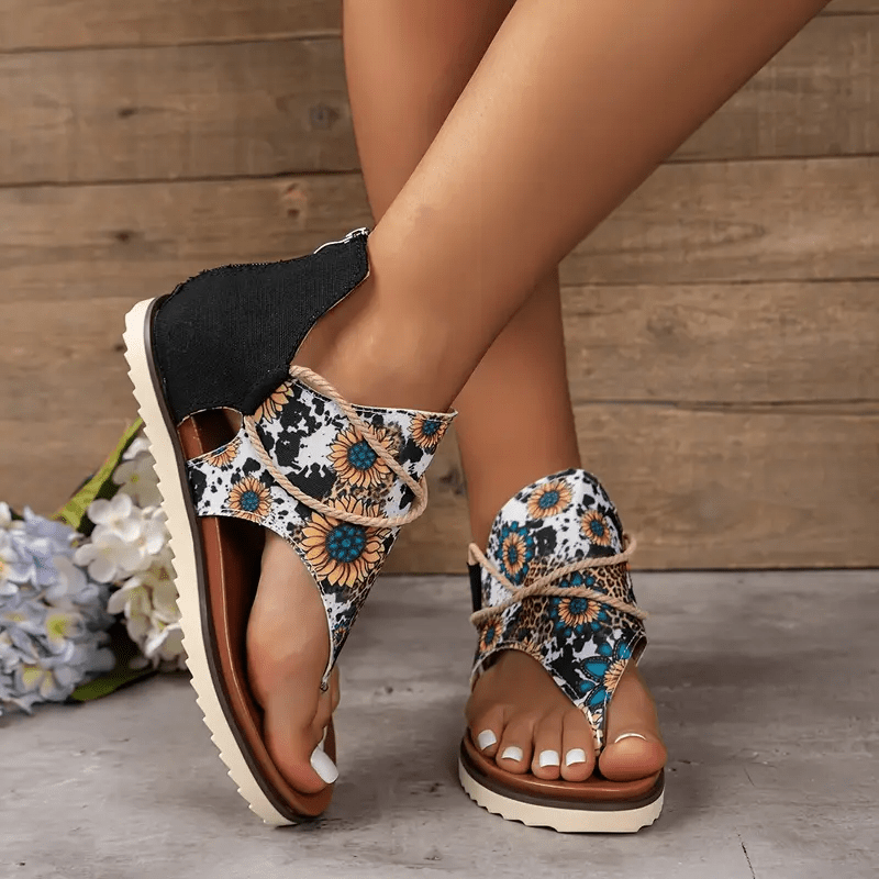 Women's Retro Sunflower Toe Sandals