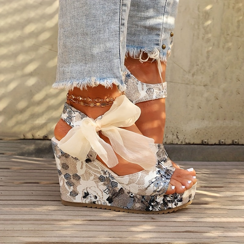Thick Wedge Heel Elegant Women's Retro Floral Sandals