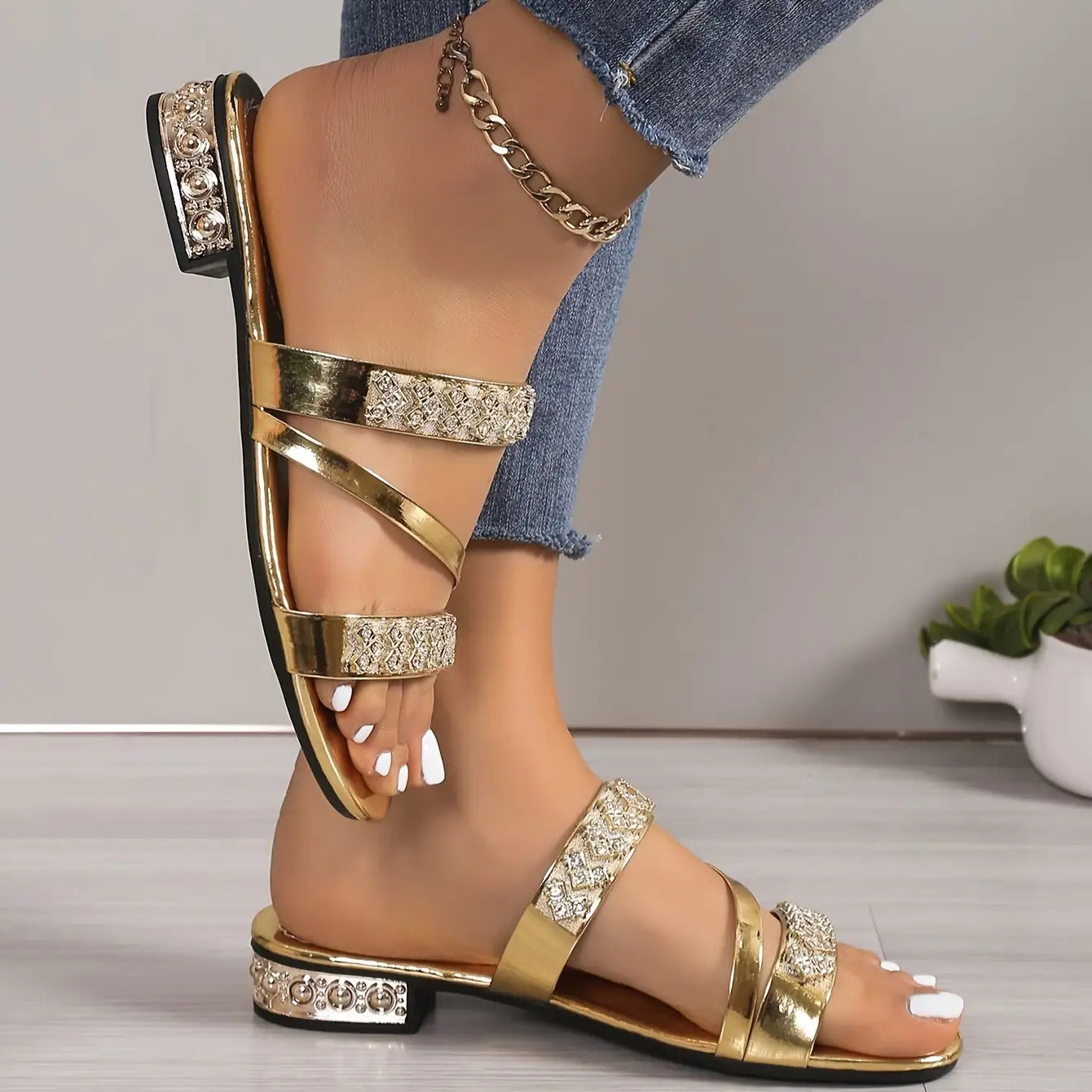 Women's Solid Color Sequin Sandals
