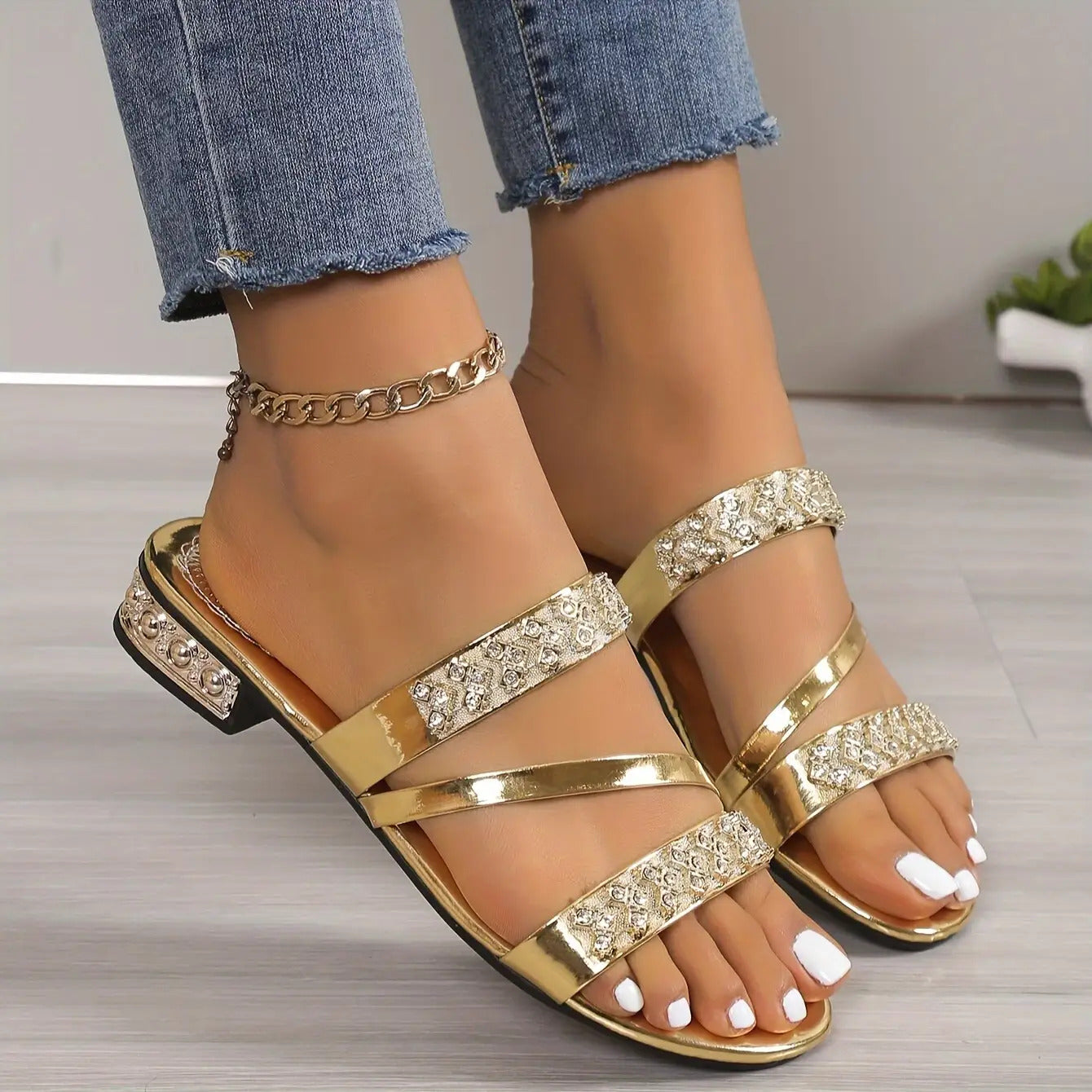 Women's Solid Color Sequin Sandals
