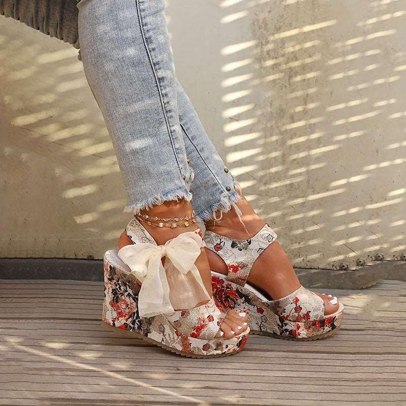 Thick Wedge Heel Elegant Women's Retro Floral Sandals
