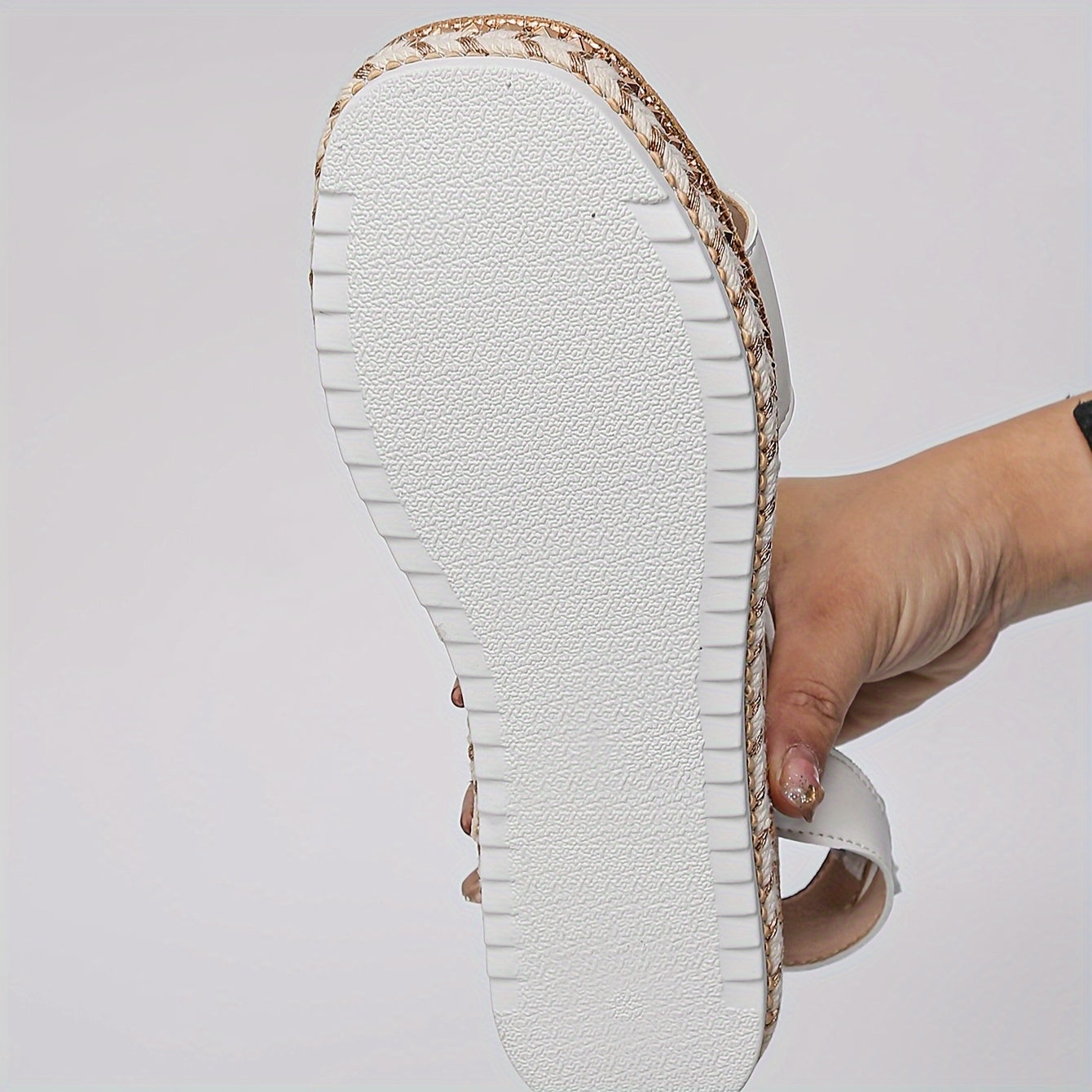 Plus Size Women's Fashion Simple White One-Strap Buckle Sports Sandals