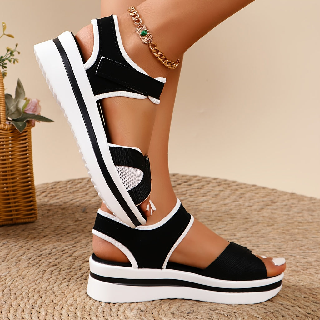 Ladies' black and white thick soled sandals