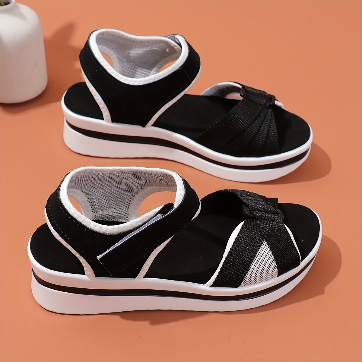 Ladies' black and white thick soled sandals